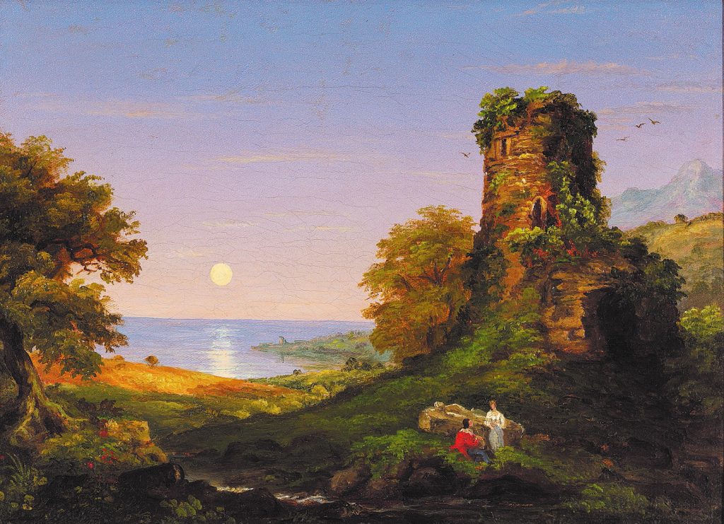 Thomas Cole Ruine Thomas Cole, Tower by Moonlight , 1838, oil on canvas, 10 1/8 × 14 1/8 ...